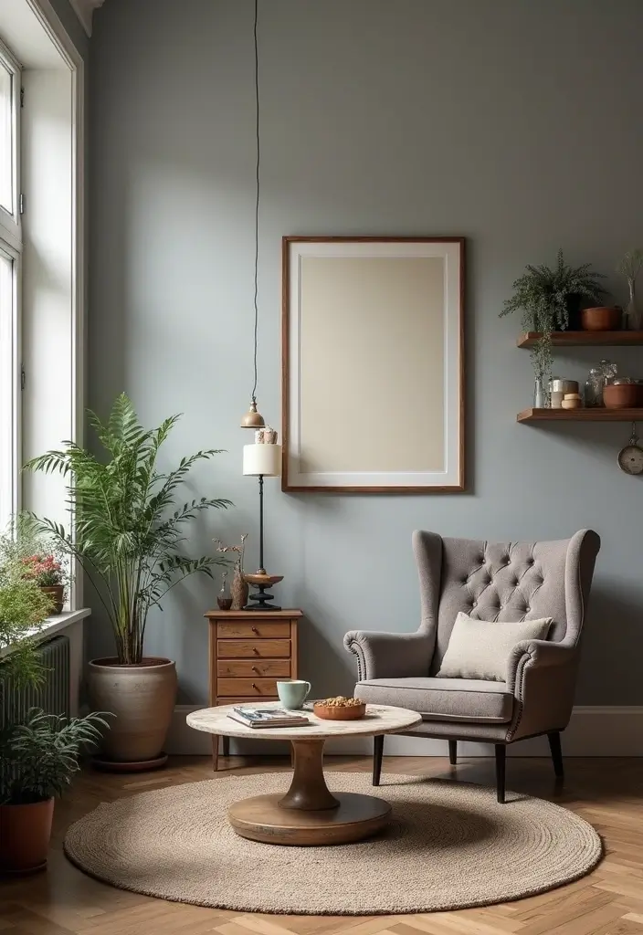 29 Grey Boho Living Room Ideas That Feel Calm and Eclectic - 7. Vintage Furniture