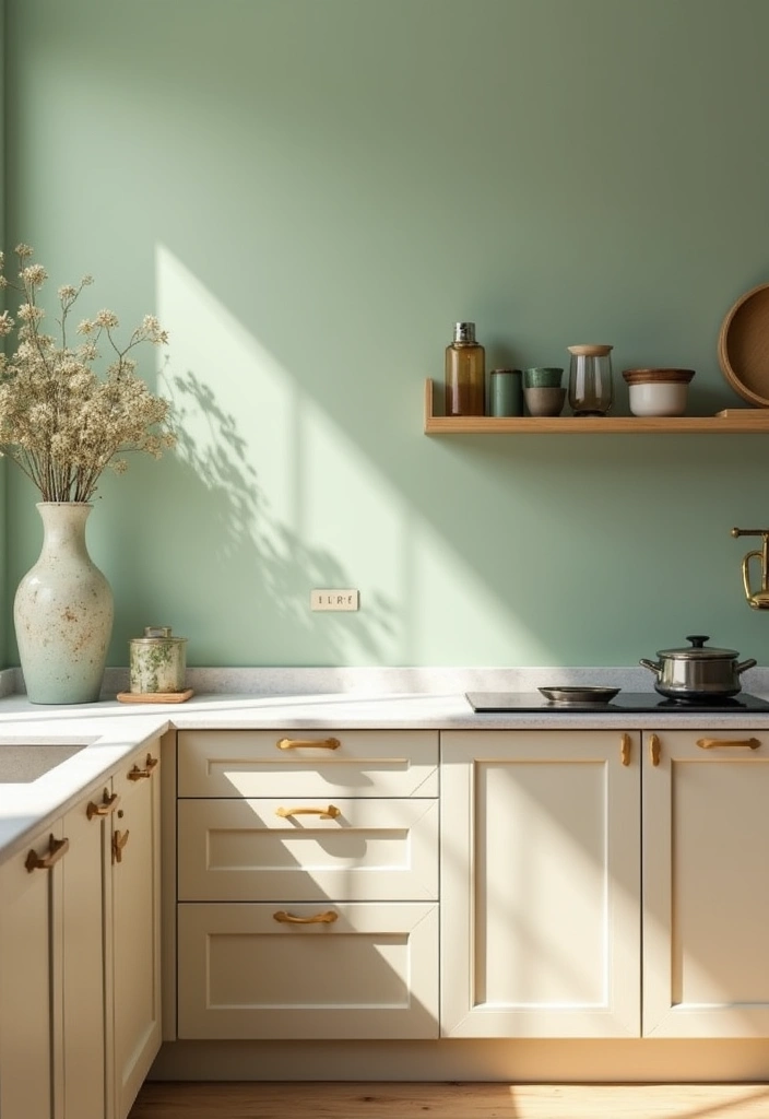 29 Kitchen and Living Room Combo Colors That Create Flow - 1. Soft Sage Green and Cream