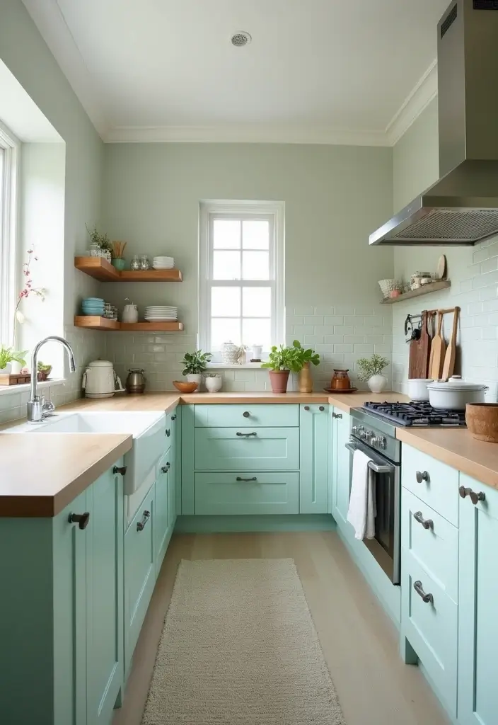 29 Kitchen and Living Room Combo Colors That Create Flow - 10. Light Gray and Soft Mint