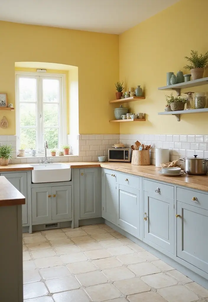 29 Kitchen and Living Room Combo Colors That Create Flow - 14. Pale Yellow and Gray