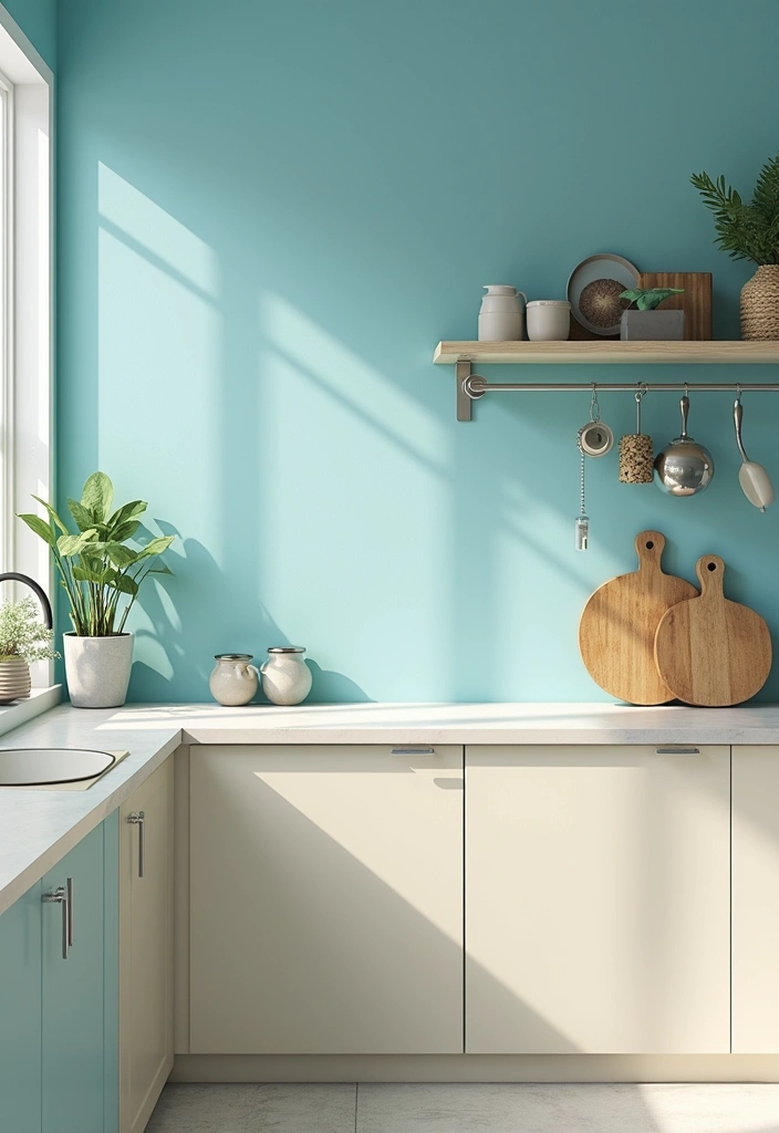 29 Kitchen and Living Room Combo Colors That Create Flow - 16. Cool Blue and Cream