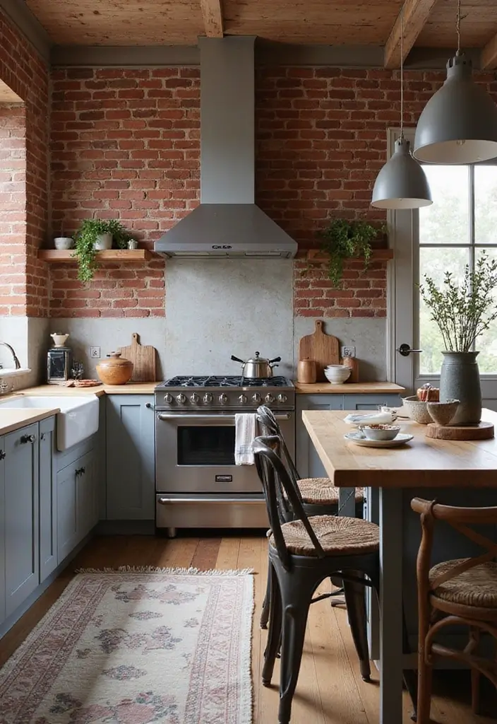 29 Kitchen and Living Room Combo Colors That Create Flow - 26. Brick Red and Soft Gray