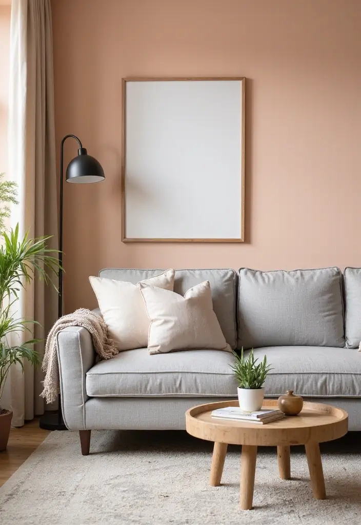 29 Kitchen and Living Room Combo Colors That Create Flow - 29. Light Peach and Soft Gray