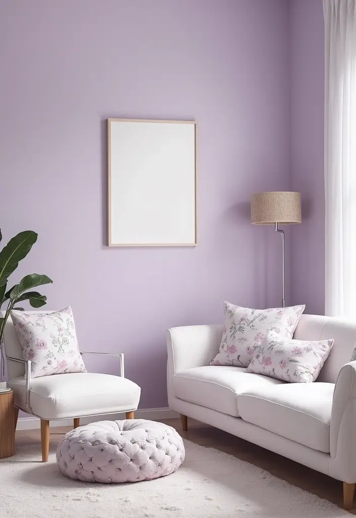 29 Kitchen and Living Room Combo Colors That Create Flow - 6. Soft Lilac and Crisp White