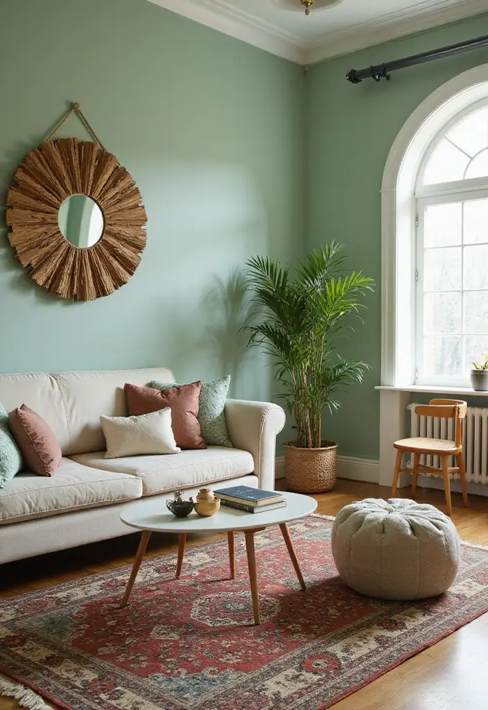 29 Light Green Walls Living Room Ideas That Feel Fresh and Calm - 13. Creating Zones with Color