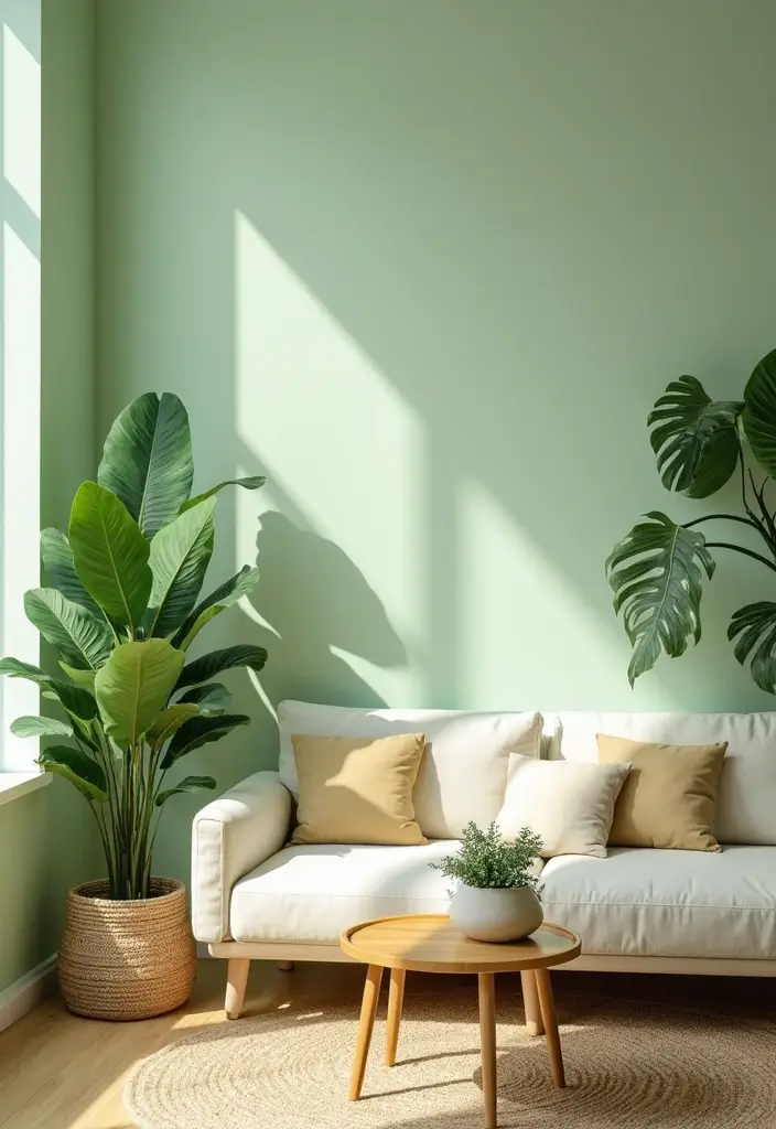 29 Light Green Walls Living Room Ideas That Feel Fresh and Calm - 15. Sustainable and Eco-Friendly Decor