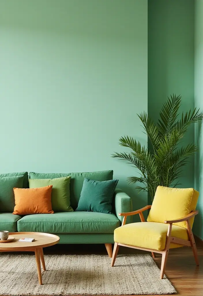 29 Light Green Walls Living Room Ideas That Feel Fresh and Calm - 2. Green Accents for a Pop of Color