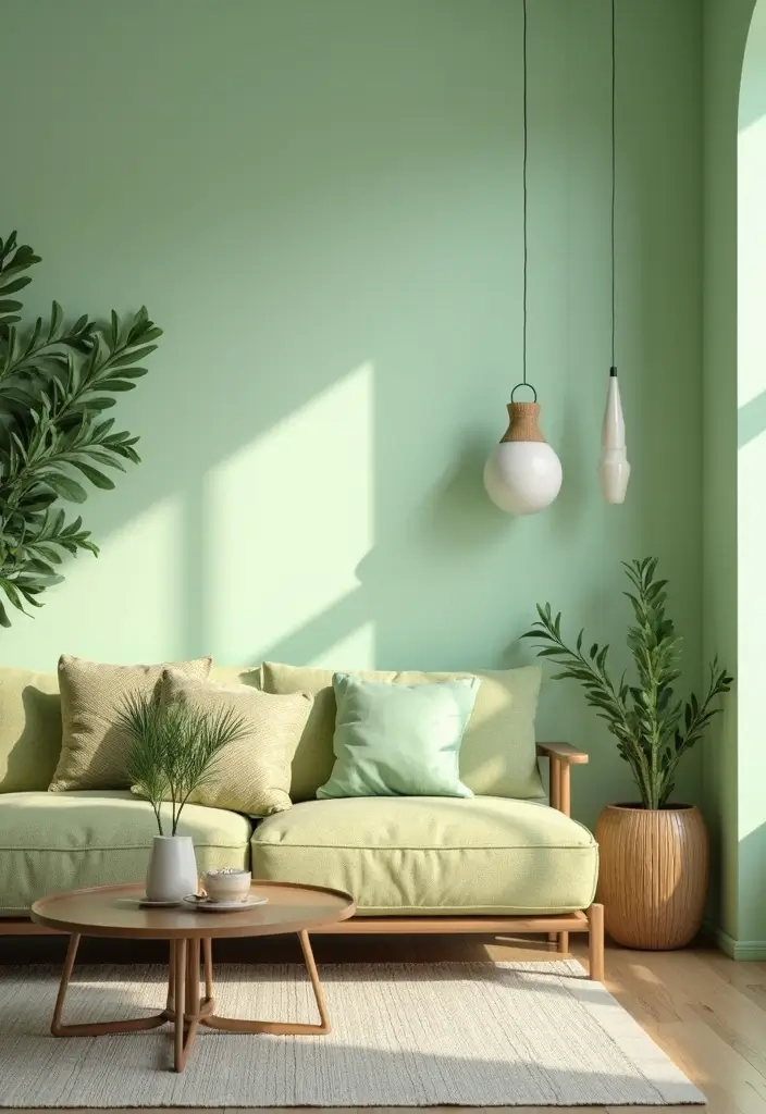 29 Light Green Walls Living Room Ideas That Feel Fresh and Calm - 21. Outdoor-Inspired Decor