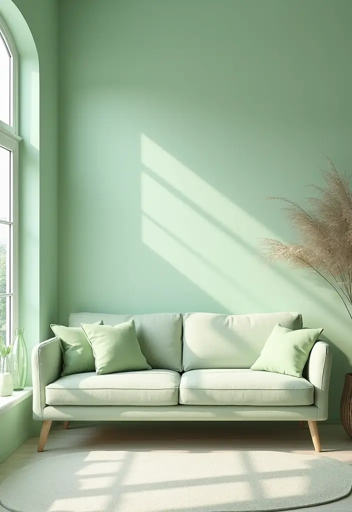 29 Light Green Walls Living Room Ideas That Feel Fresh and Calm - 29. Reflective Surfaces for Brightness