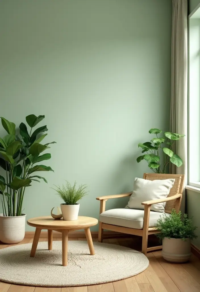 29 Light Green Walls Living Room Ideas That Feel Fresh and Calm - 3. Nature-Inspired Decor Elements