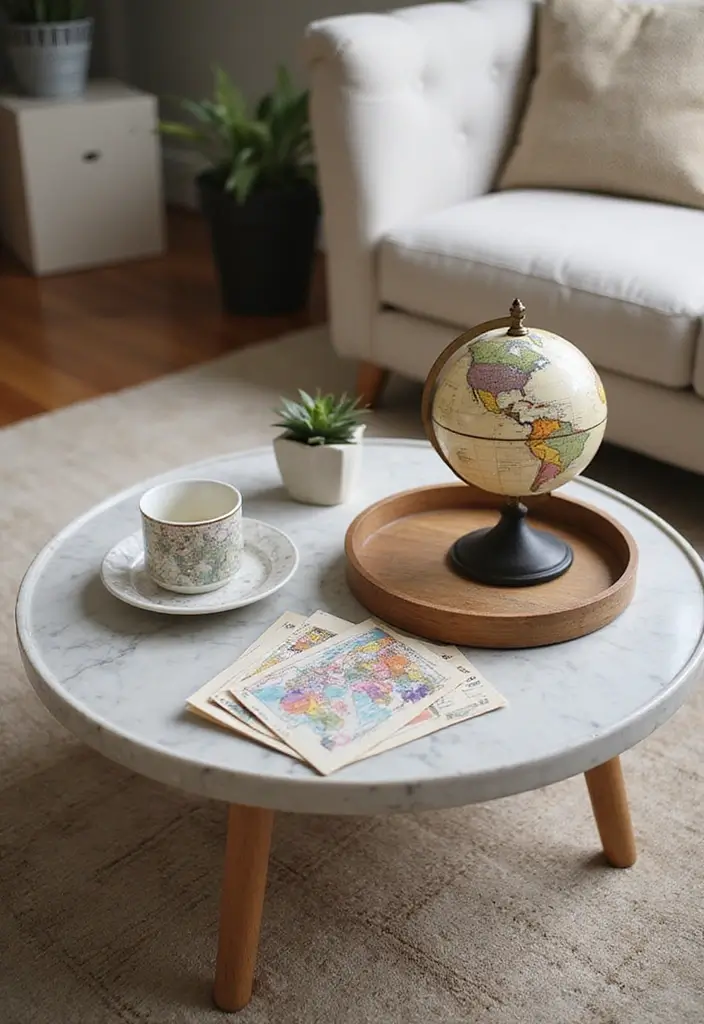 29 Living Room Coffee Table Decor Ideas That Look Polished - 16. Travel-Inspired Decor