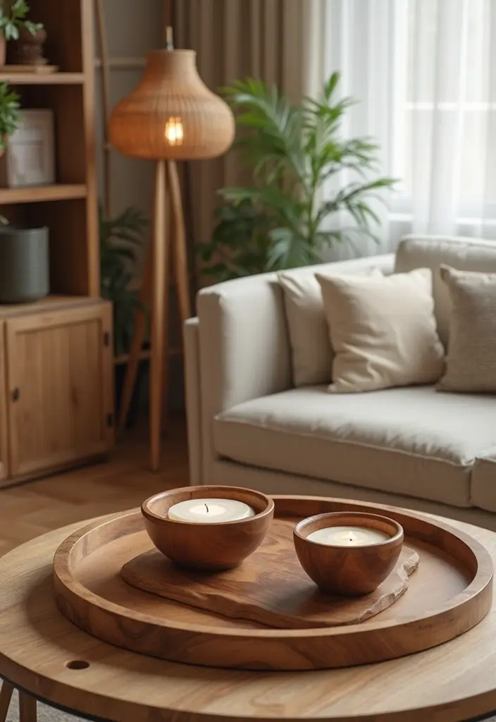 29 Living Room Coffee Table Decor Ideas That Look Polished - 19. Warm Wood Accents