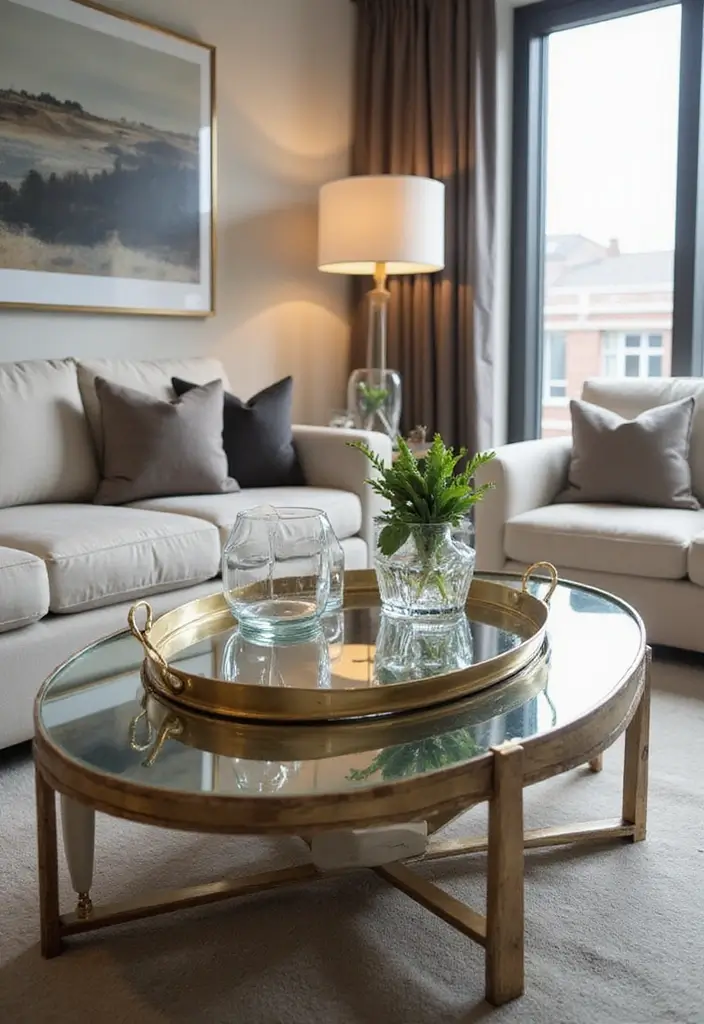 29 Living Room Coffee Table Decor Ideas That Look Polished - 20. Reflective Surfaces