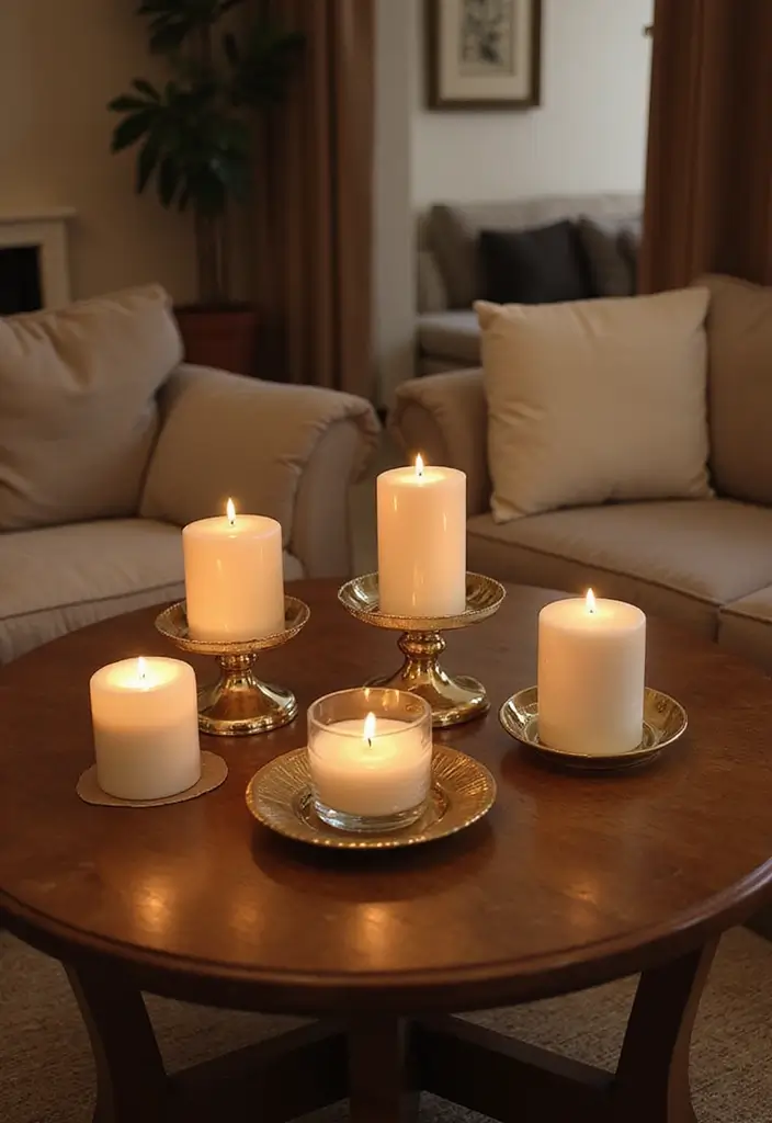 29 Living Room Coffee Table Decor Ideas That Look Polished - 7. Elegant Candle Displays