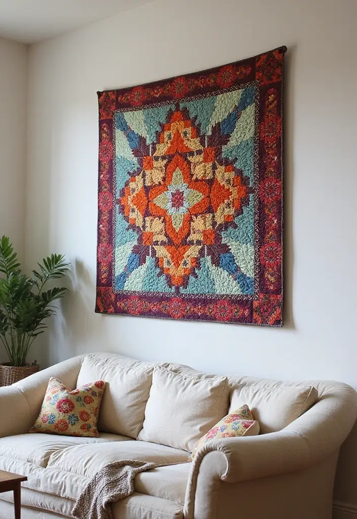 29 Living Room DIY Decor Ideas That Are Fun and Easy - 12. Quilted Wall Art