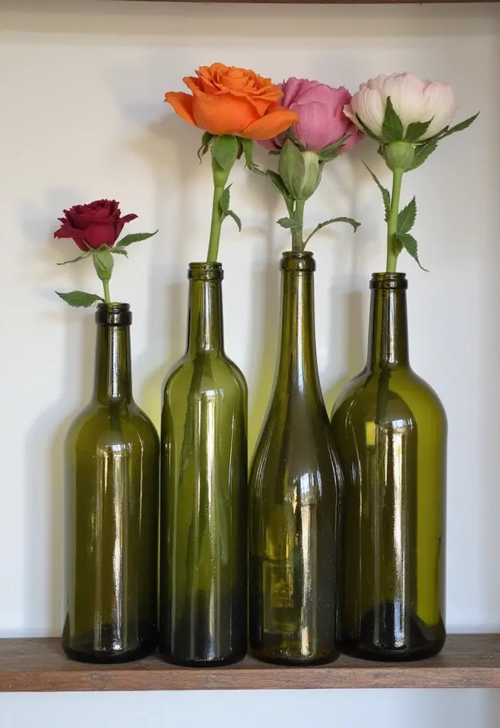 29 Living Room DIY Decor Ideas That Are Fun and Easy - 13. Upcycled Wine Bottle Vases