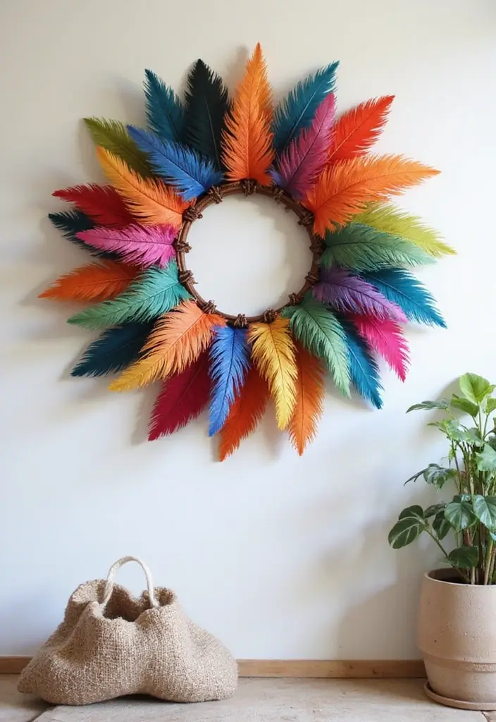 29 Living Room DIY Decor Ideas That Are Fun and Easy - 20. DIY Feather Wreath