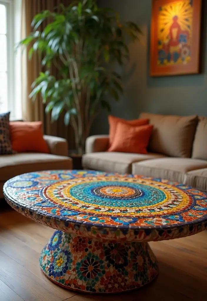 29 Living Room DIY Decor Ideas That Are Fun and Easy - 22. DIY Mosaic Table