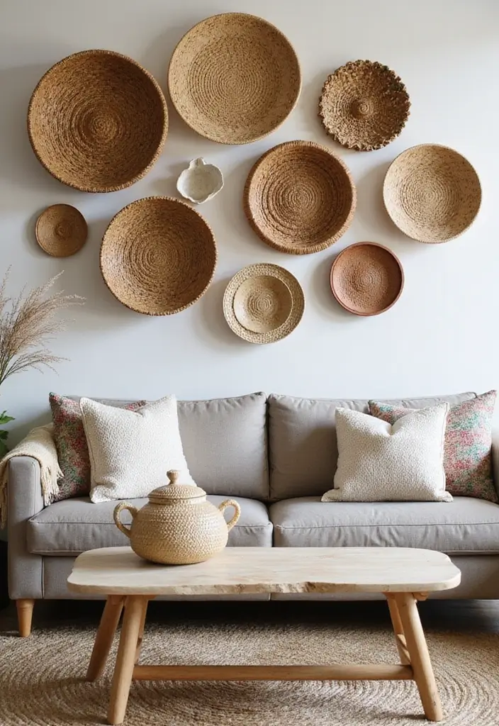 29 Living Room DIY Decor Ideas That Are Fun and Easy - 23. DIY Basket Wall