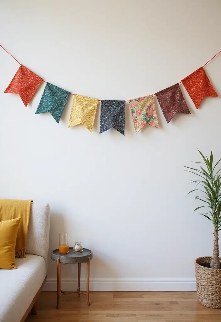 29 Living Room DIY Decor Ideas That Are Fun and Easy - 26. DIY Fabric Bunting