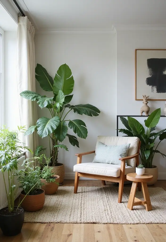 29 Medium Living Room Ideas That Feel Spacious and Balanced - 10. Add Greenery with Indoor Plants