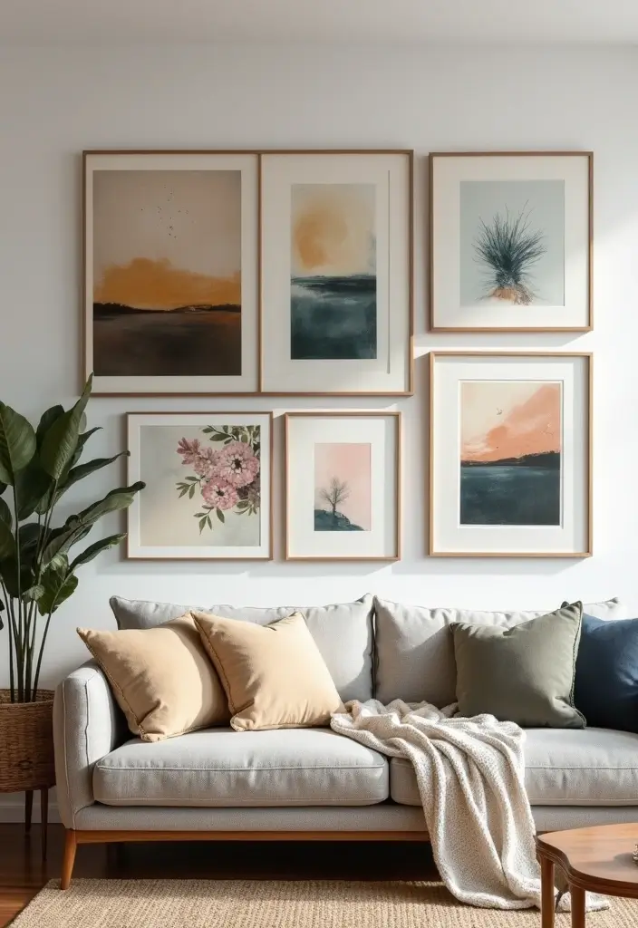 29 Medium Living Room Ideas That Feel Spacious and Balanced - 19. Utilize Wall Art Effectively