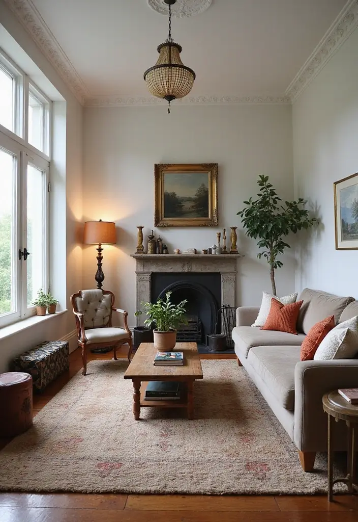 29 Medium Living Room Ideas That Feel Spacious and Balanced - 27. Incorporate Vintage Pieces