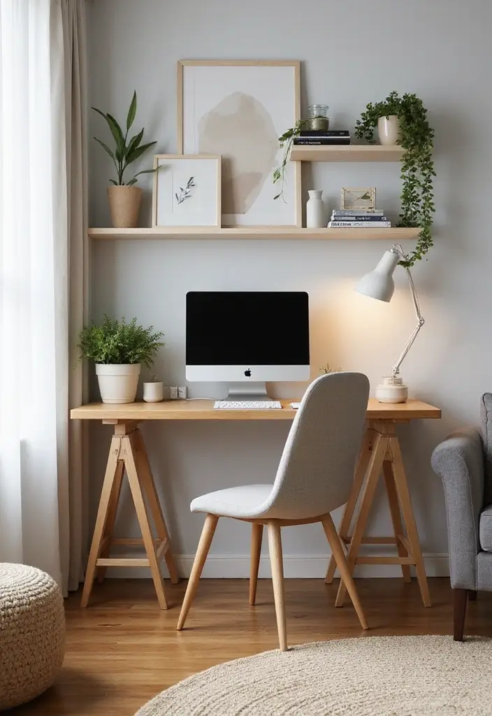 29 One Bedroom Apartment Decor Living Room Ideas That Save Space - 13. Compact Desks for Work-Life Balance