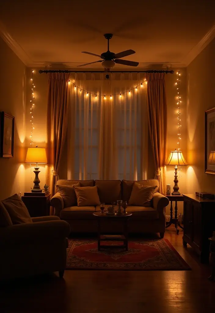 29 One Bedroom Apartment Decor Living Room Ideas That Save Space - 15. Layered Lighting for Ambiance