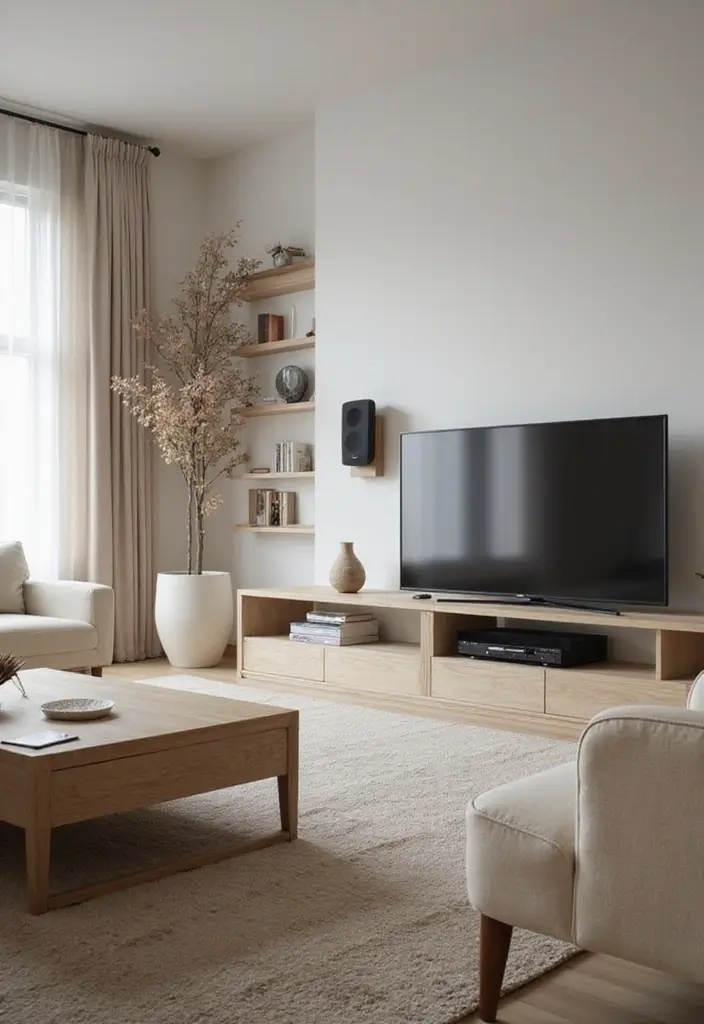 29 One Bedroom Apartment Decor Living Room Ideas That Save Space - 19. Integrated Technology for Convenience