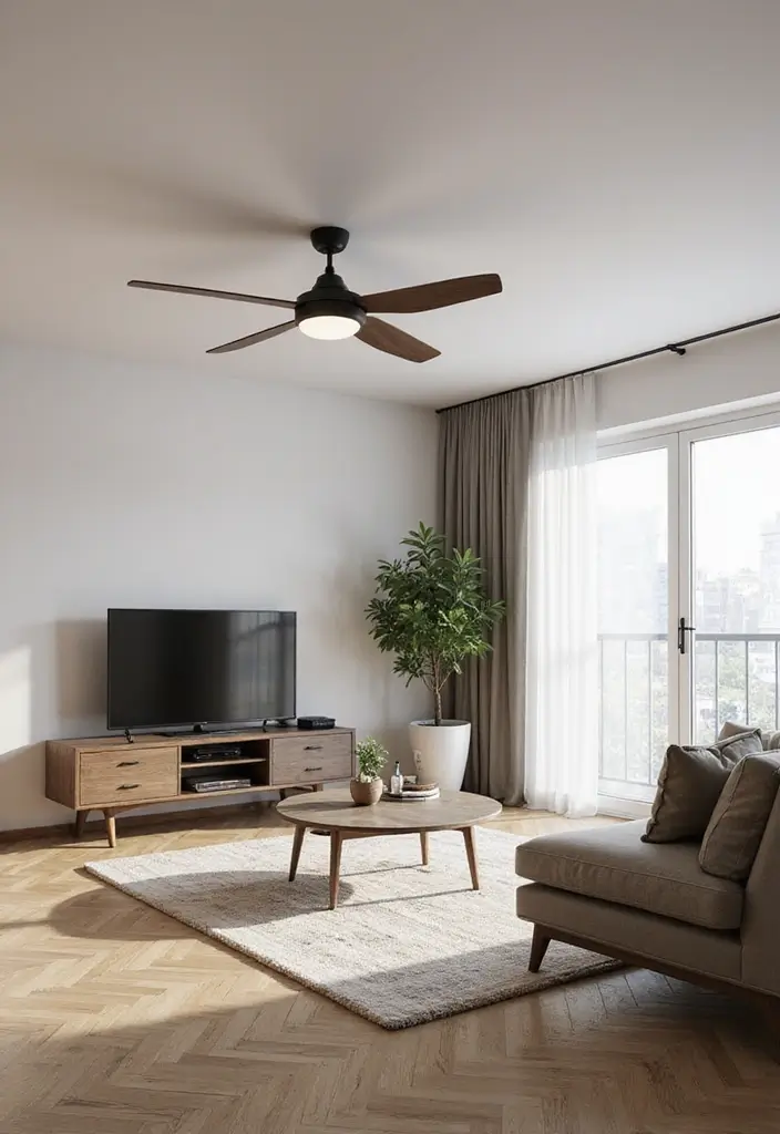 29 One Bedroom Apartment Decor Living Room Ideas That Save Space - 25. Ceiling Fans: Practical and Stylish