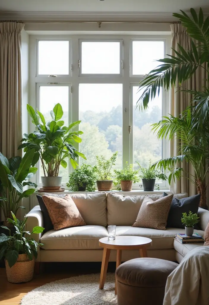 29 One Bedroom Apartment Decor Living Room Ideas That Save Space - 28. Go Green with Indoor Plants
