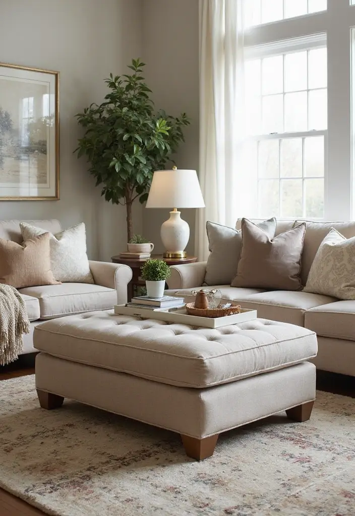 29 One Bedroom Apartment Decor Living Room Ideas That Save Space - 5. Multi-Functional Ottomans