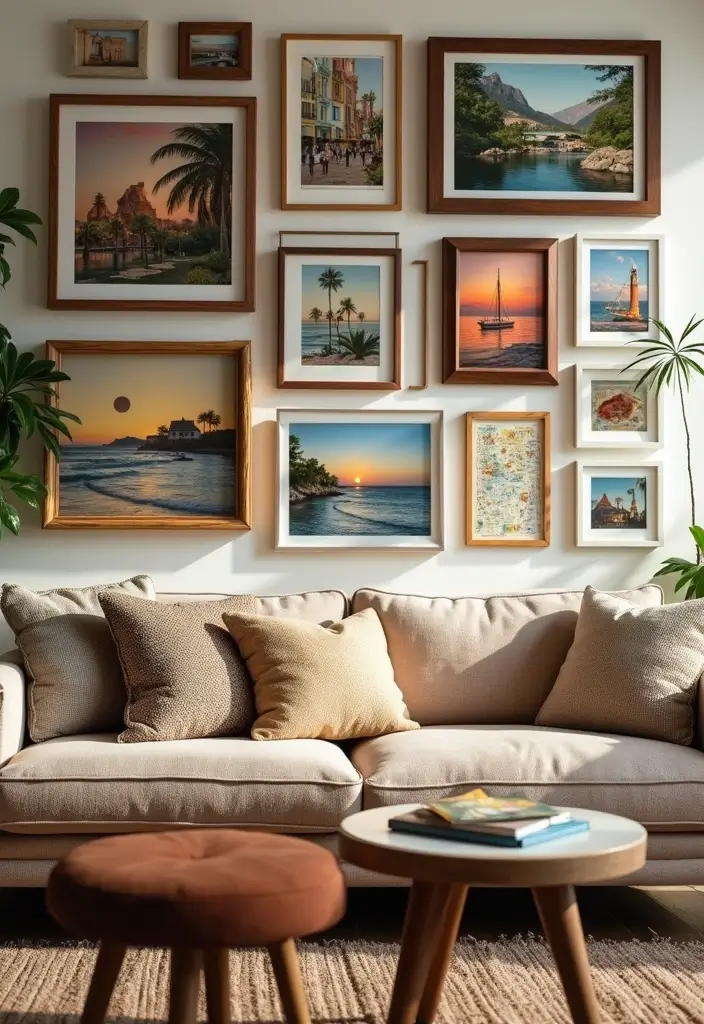 29 Photo Wall Ideas Living Room That Feel Personal and Artistic - 1. Family Vacation Memories