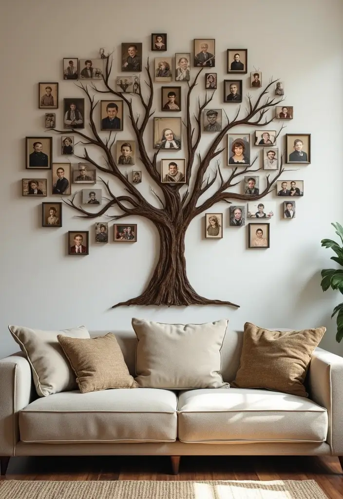 29 Photo Wall Ideas Living Room That Feel Personal and Artistic - 11. Historical Family Tree