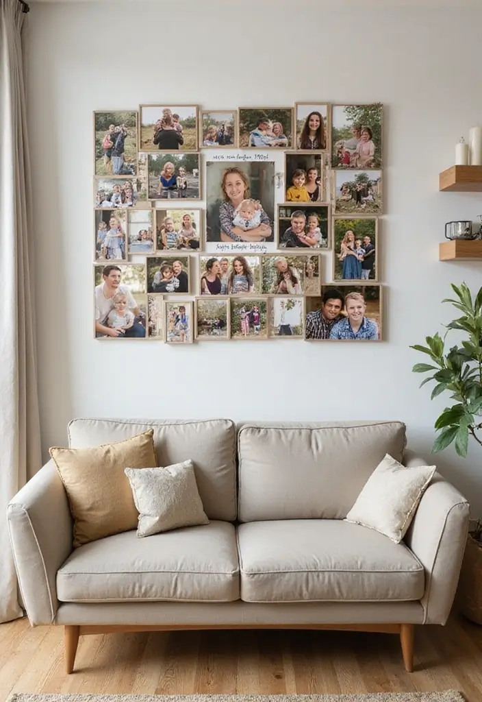 29 Photo Wall Ideas Living Room That Feel Personal and Artistic - 16. Engaging Memory Wall