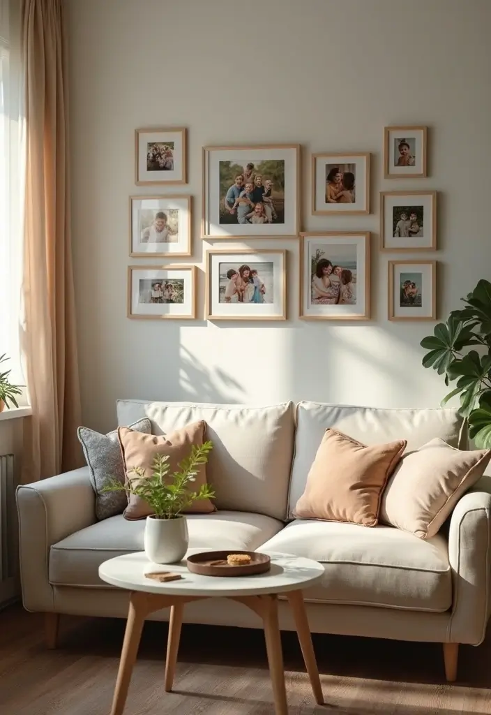 29 Photo Wall Ideas Living Room That Feel Personal and Artistic - 18. Family Photo Timeline