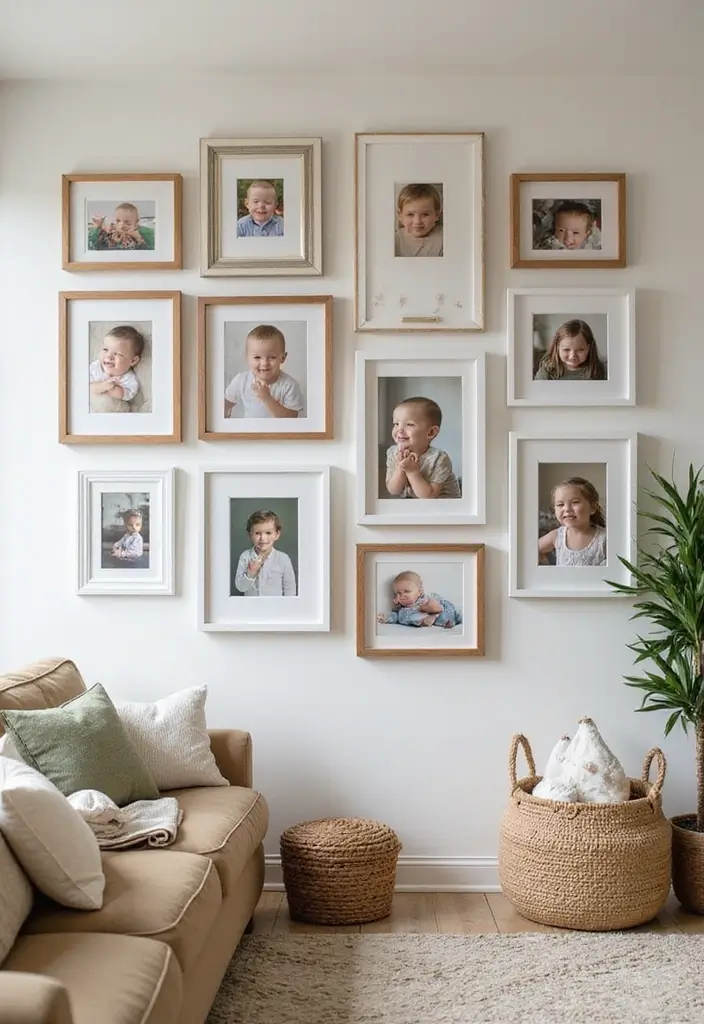 29 Photo Wall Ideas Living Room That Feel Personal and Artistic - 2. Childhood Milestones