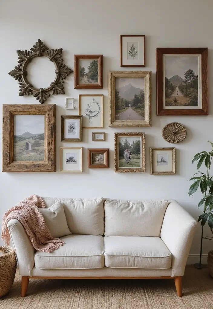 29 Photo Wall Ideas Living Room That Feel Personal and Artistic - 20. Layered Textures