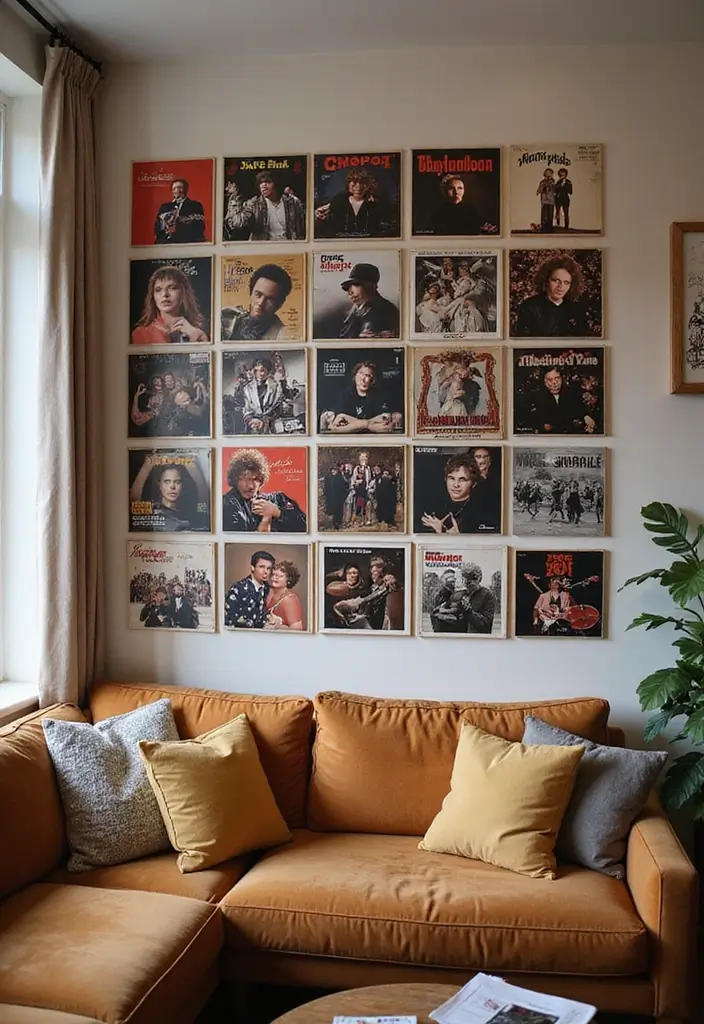 29 Photo Wall Ideas Living Room That Feel Personal and Artistic - 22. Music-Inspired Memories