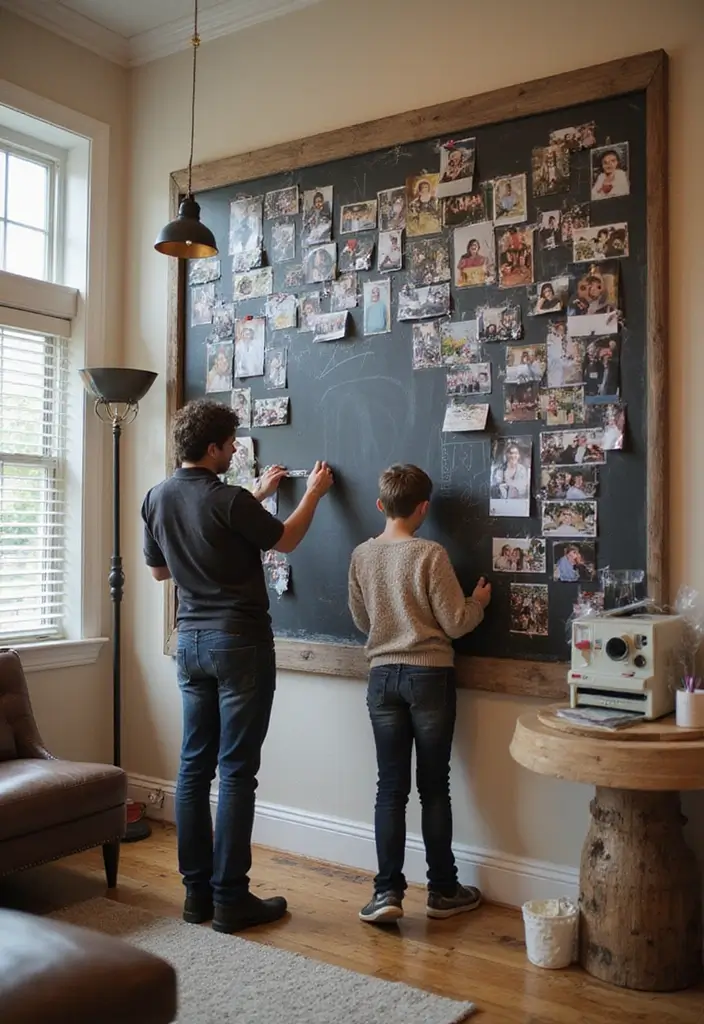 29 Photo Wall Ideas Living Room That Feel Personal and Artistic - 23. Interactive Photo Wall