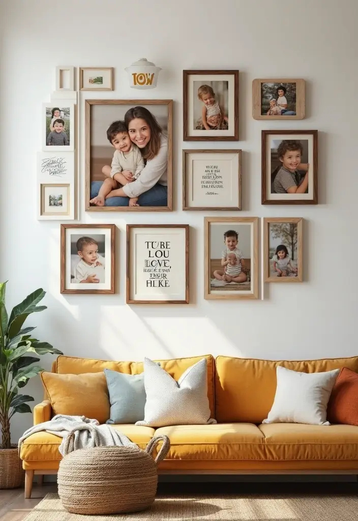 29 Photo Wall Ideas Living Room That Feel Personal and Artistic - 9. Family Quotes in Frames
