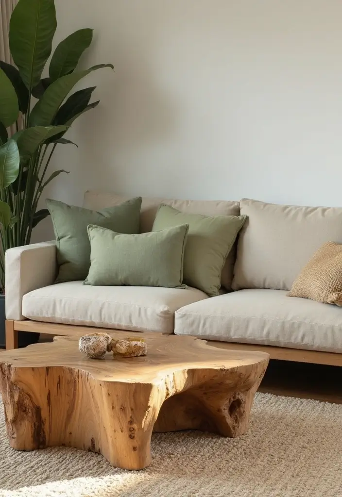 29 Sage Green and Beige Living Room Ideas That Feel Natural and Soft - 1. Earthy Textures with Sage Green Accents