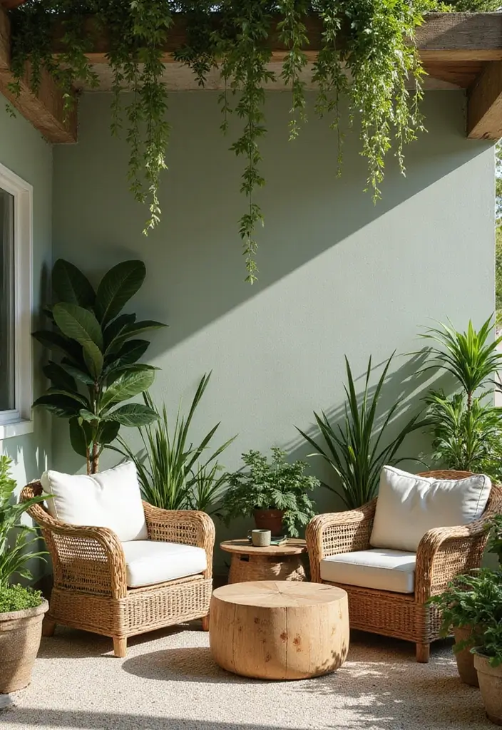 29 Sage Green and Beige Living Room Ideas That Feel Natural and Soft - 12. Outdoor-Inspired Living Room