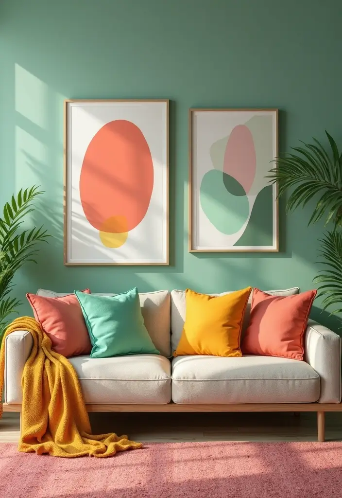 29 Sage Green and Beige Living Room Ideas That Feel Natural and Soft - 20. Colorful Accessories