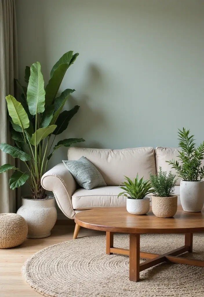 29 Sage Green and Beige Living Room Ideas That Feel Natural and Soft - 21. Embracing Nature with Natural Elements