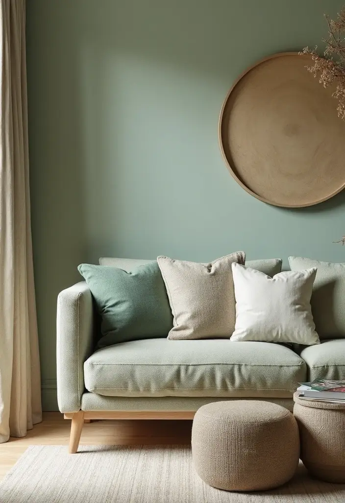29 Sage Green and Beige Living Room Ideas That Feel Natural and Soft - 22. Soft Upholstery Choices