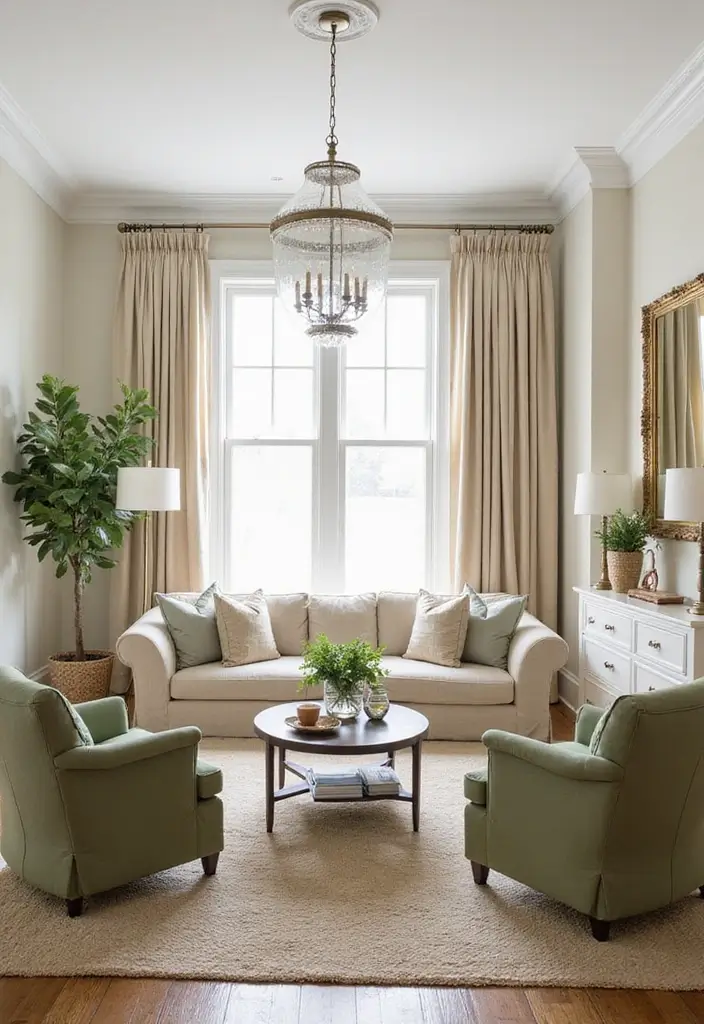29 Sage Green and Beige Living Room Ideas That Feel Natural and Soft - 26. Combining Elegant and Casual