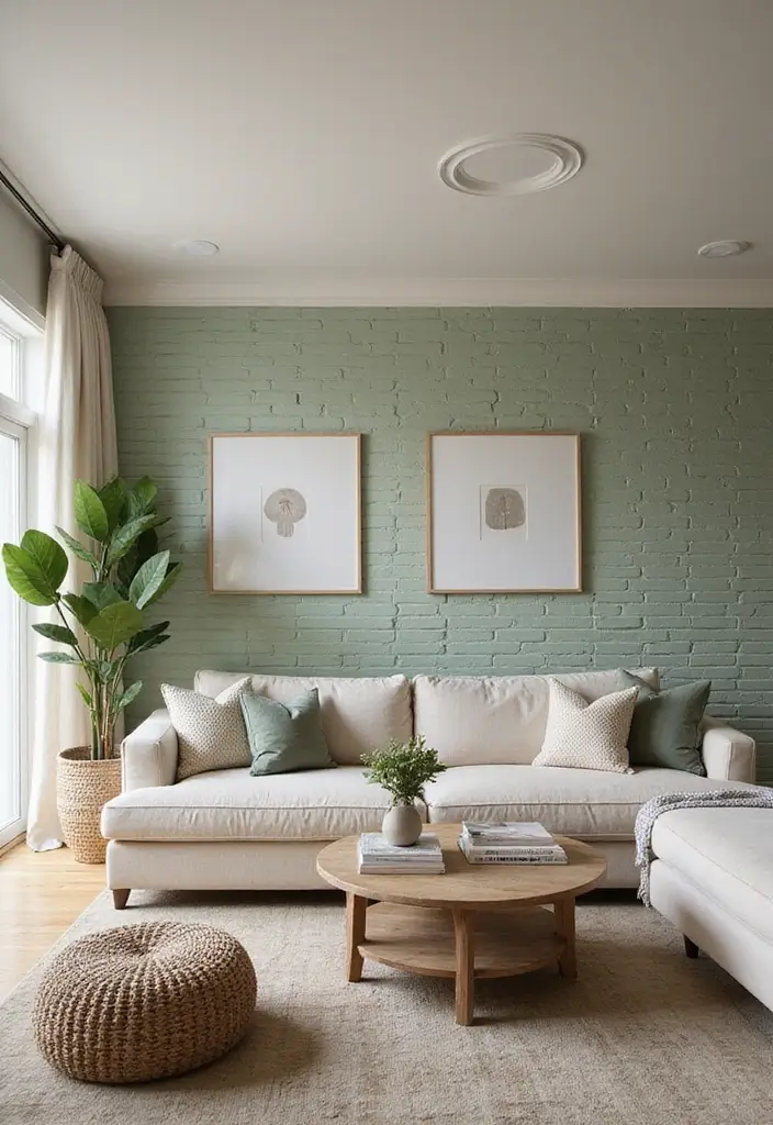 29 Sage Green and Beige Living Room Ideas That Feel Natural and Soft - 27. Textured Wall Treatments