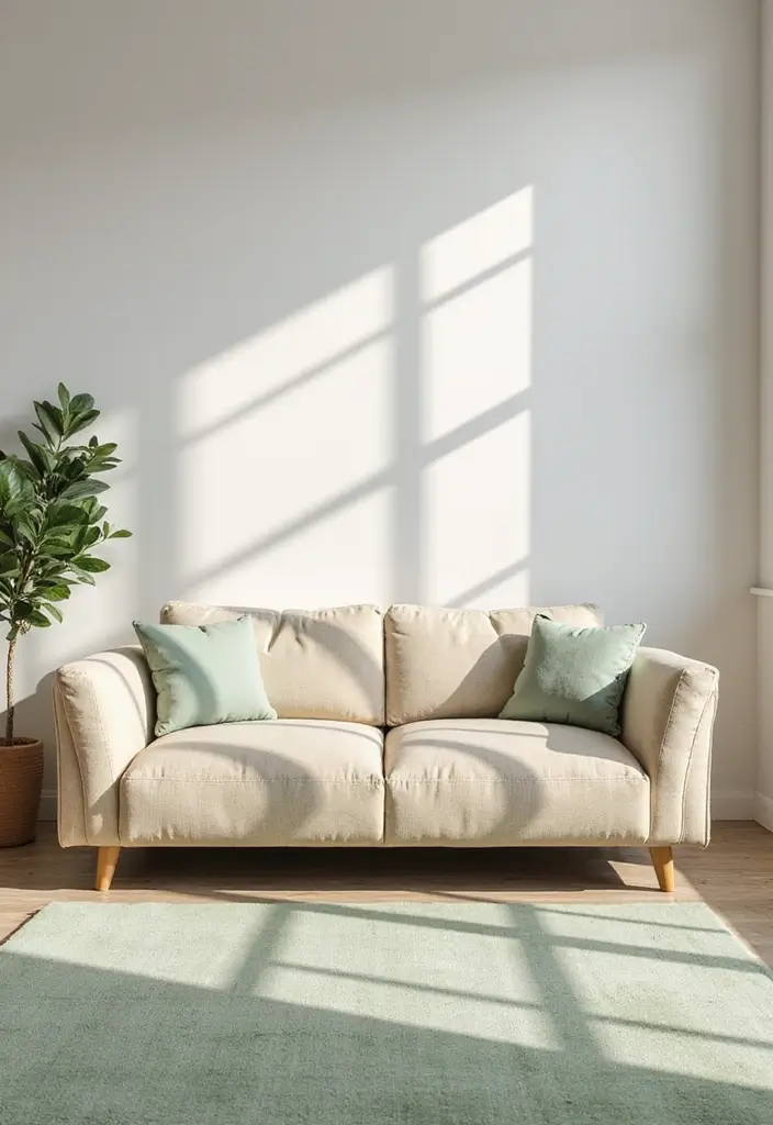 29 Sage Green and Beige Living Room Ideas That Feel Natural and Soft - 5. Minimalist Decor with a Twist